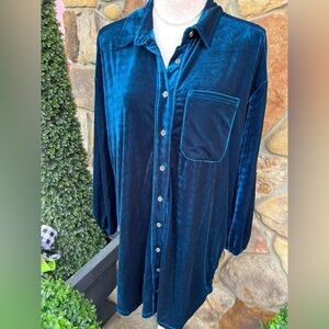 Peacock blue/green shirt dress size medium